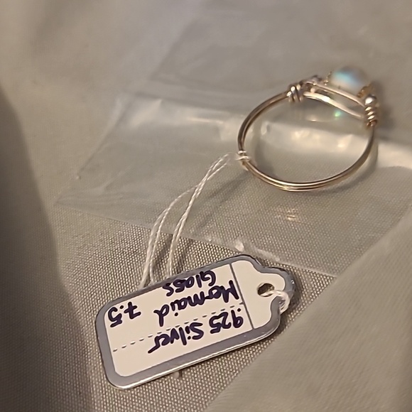 Handmade ladies mermaid glass .925 sterling silver ring - size 7.5 - Picture 2 of 6